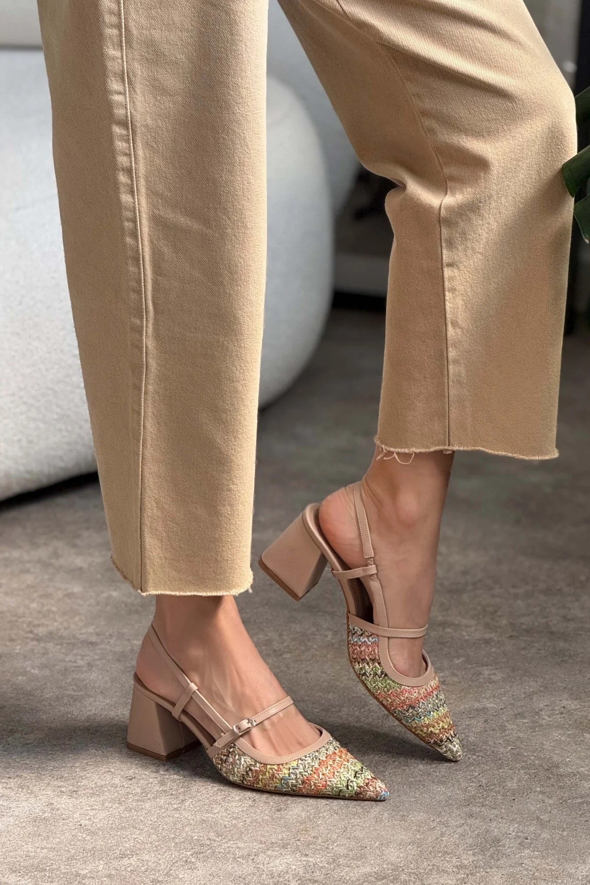 Seza Sling Back Heels - Straw