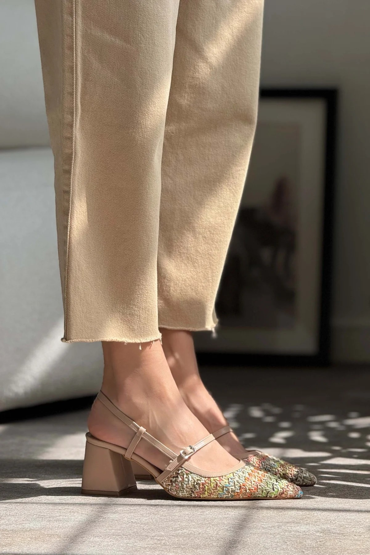 Seza Sling Back Heels - Straw