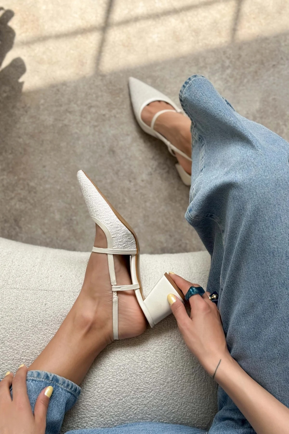 Seza Sling Back Heels - Straw