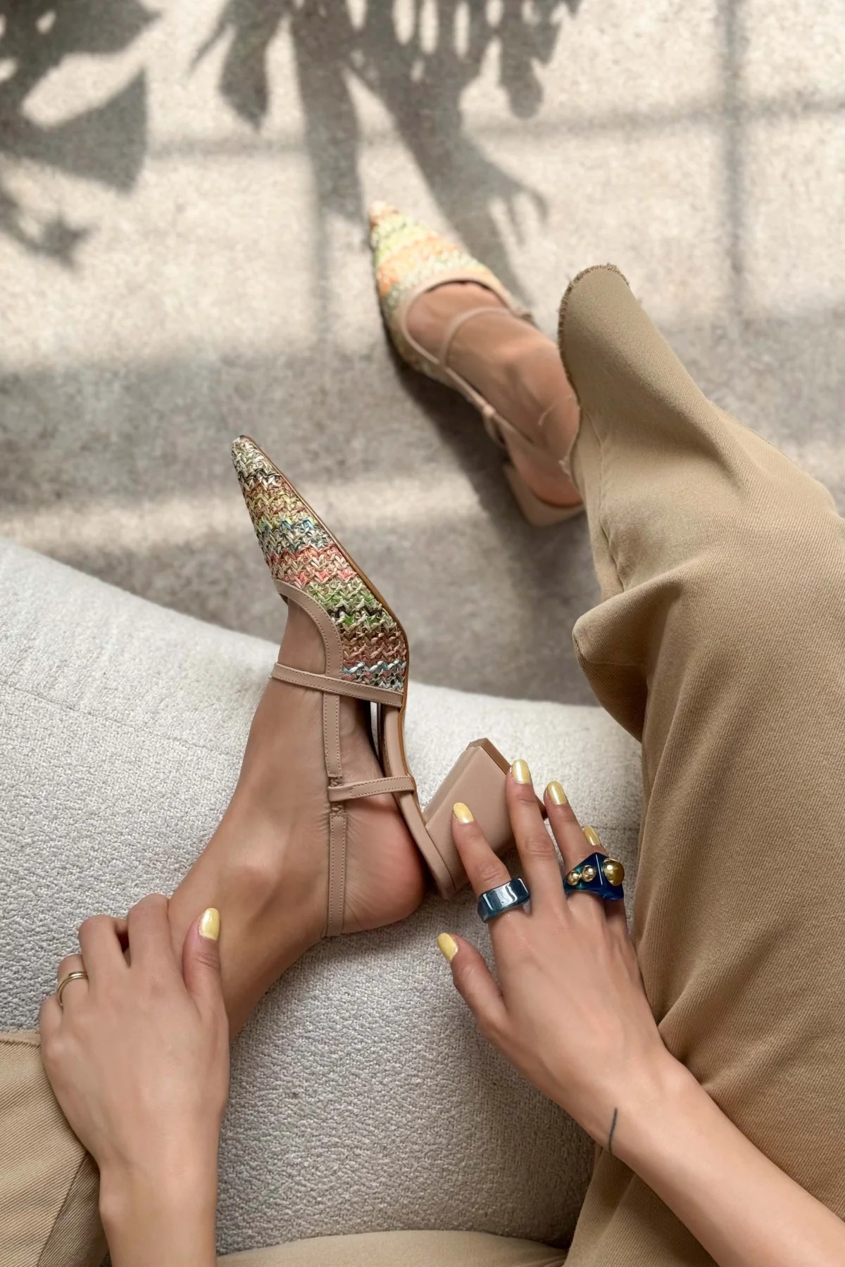 Seza Sling Back Heels - Straw