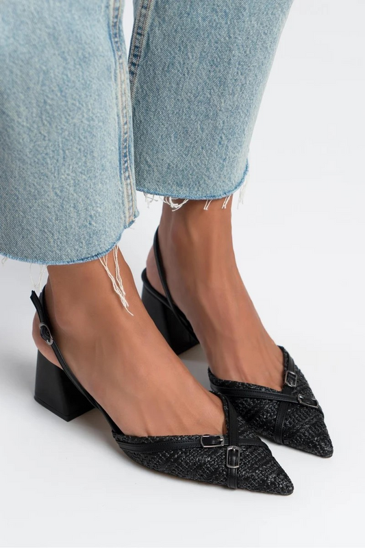 Kemer woven block-heel slingbacks
